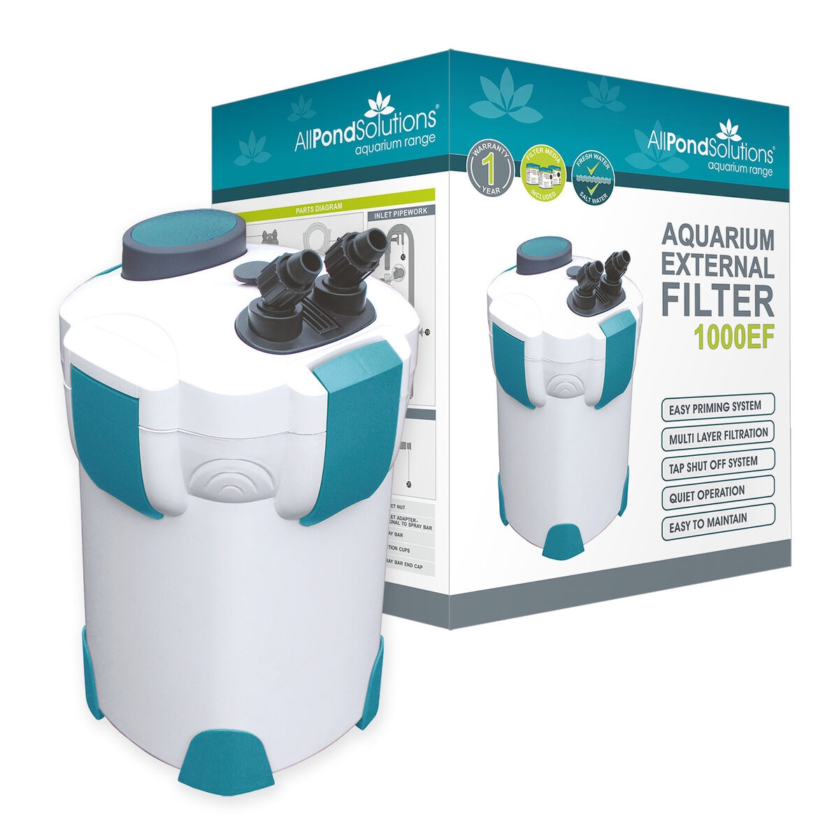Aquarium Fish Tank External Filter 1000L H Free Media All Pond Solutions 1000EF 5060214400046 EBay
