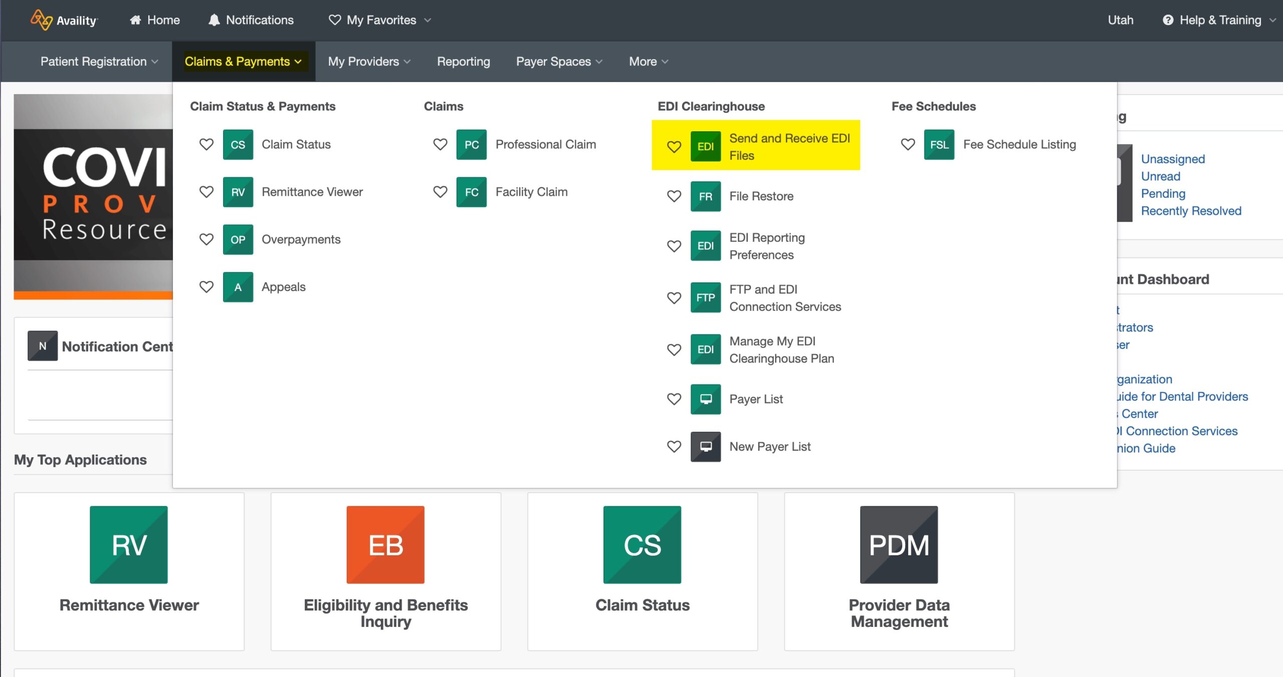 Availity Clearinghouse Claims Creation Submission TherapyMate