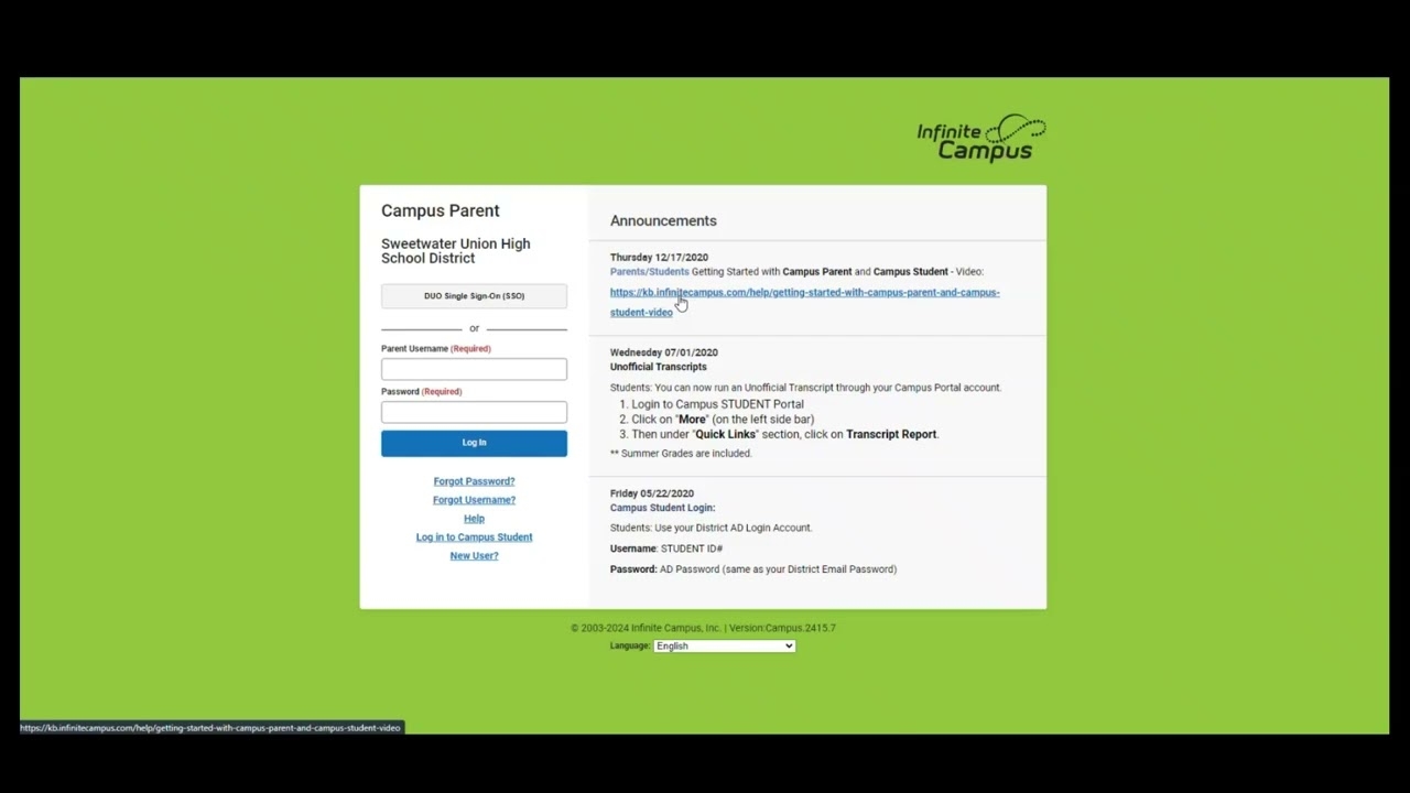 infinite campus sweetwater student login