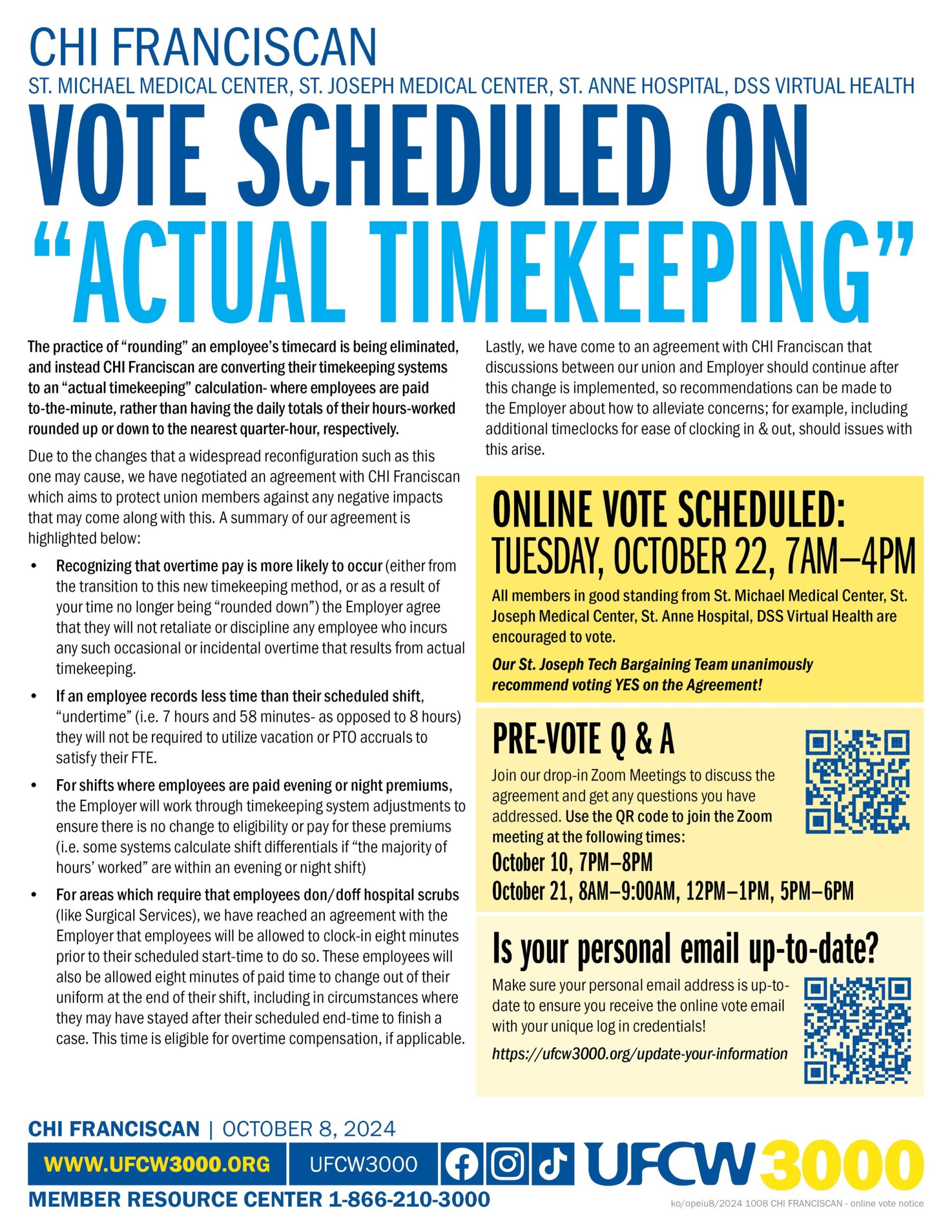 CHI Franciscan Online Vote Scheduled On Actual Timekeeping UFCW 3000