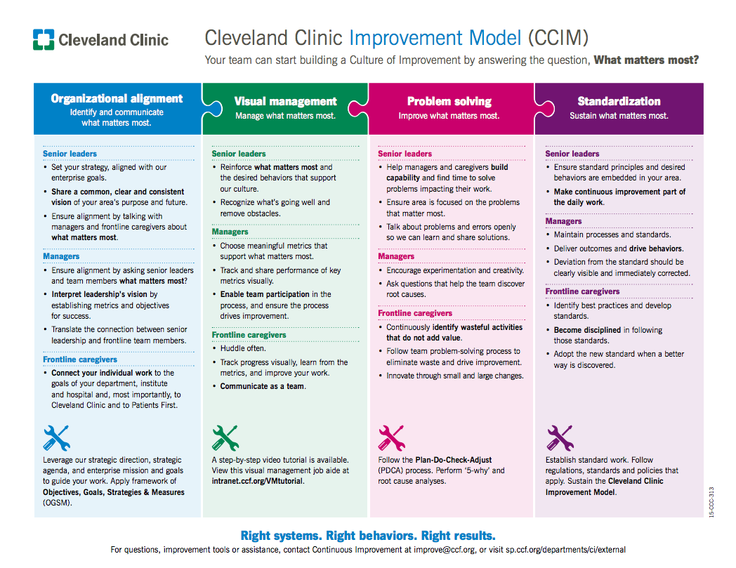 Cleveland Clinic Improvement Model Part 1 Alignment Visual Management Lean Blog
