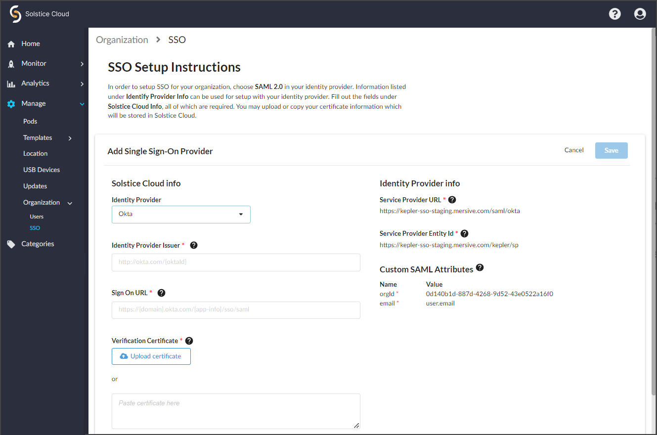 Configure SSO In Solstice Cloud