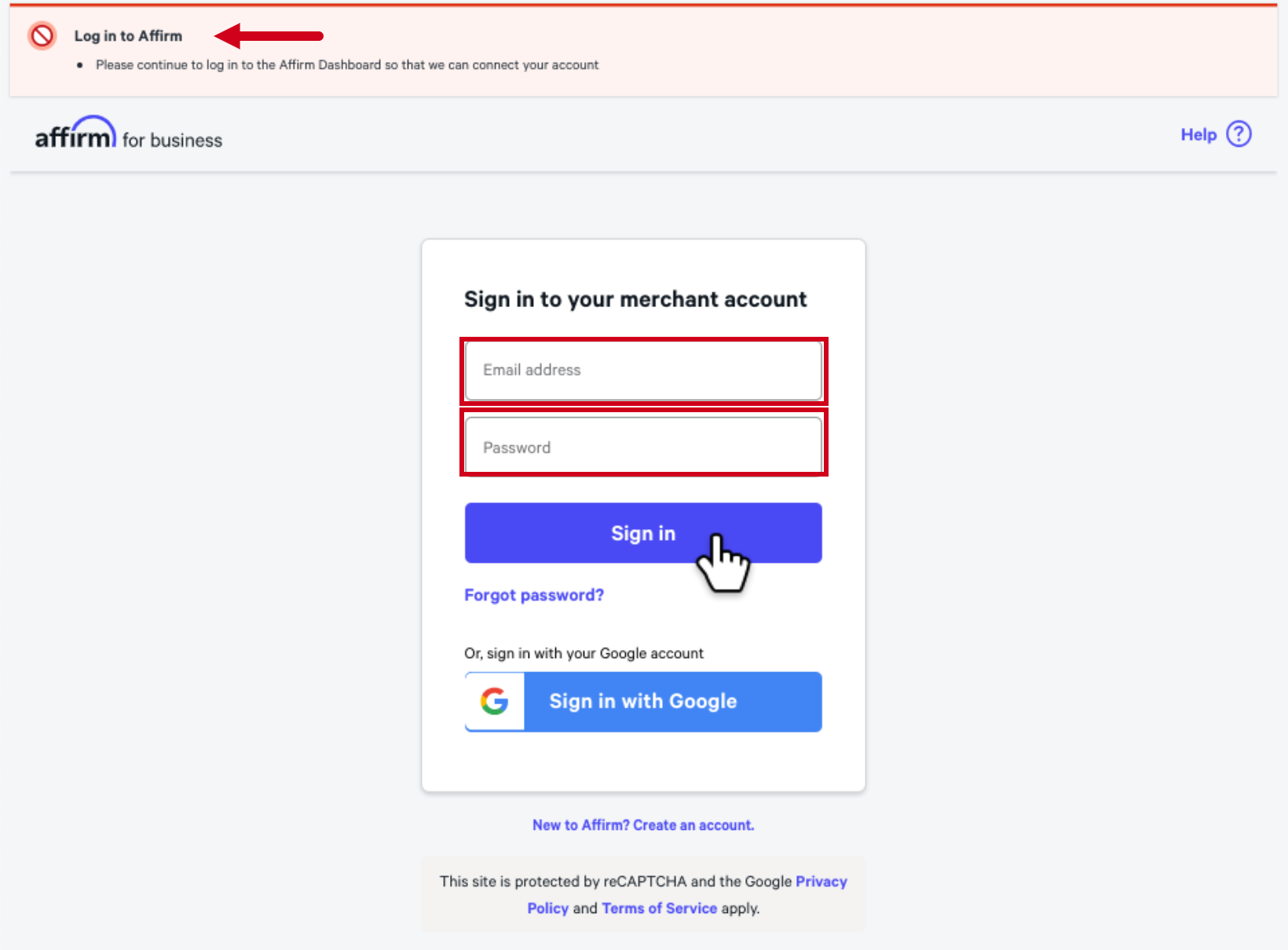 affirm login with email