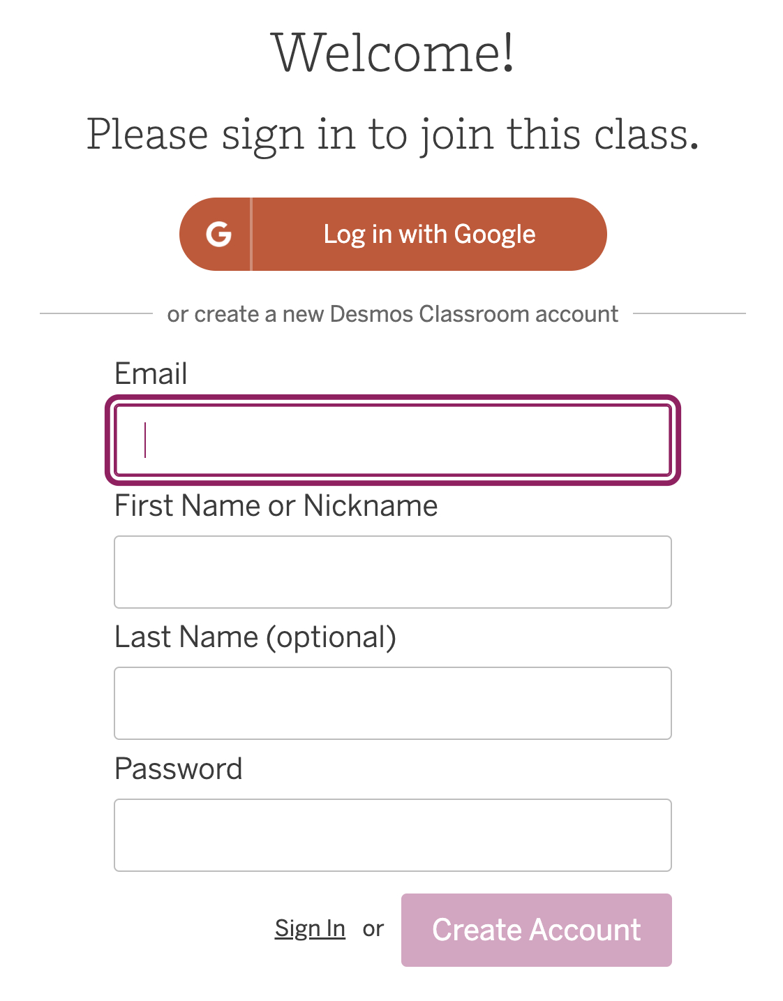 student desmos login