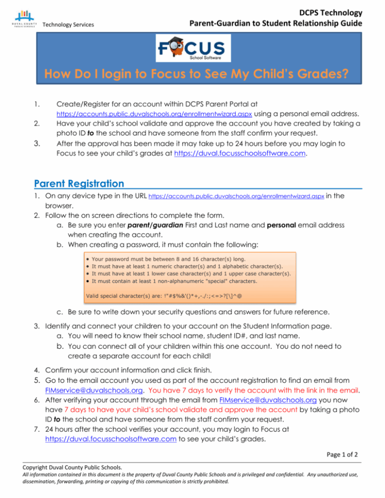 DCPS Focus Parent Portal Guide Accessing Student Grades