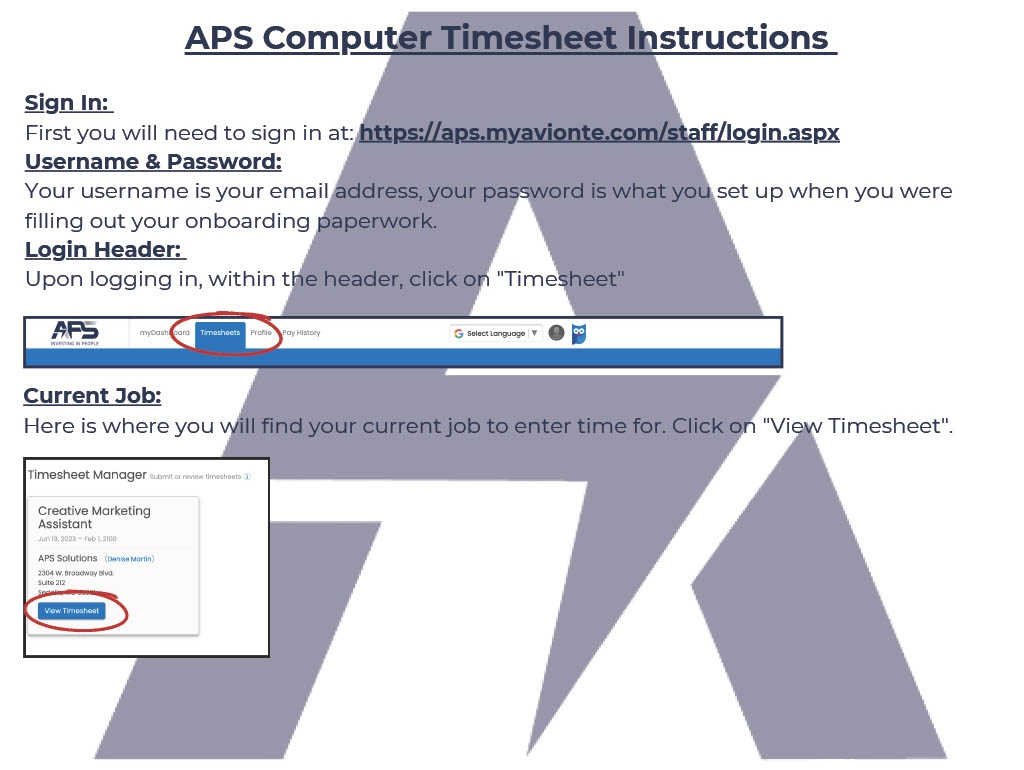 Employee Computer Timesheet Instructions APS Solutions Employee Computer Timesheet Instructions APS Solutions