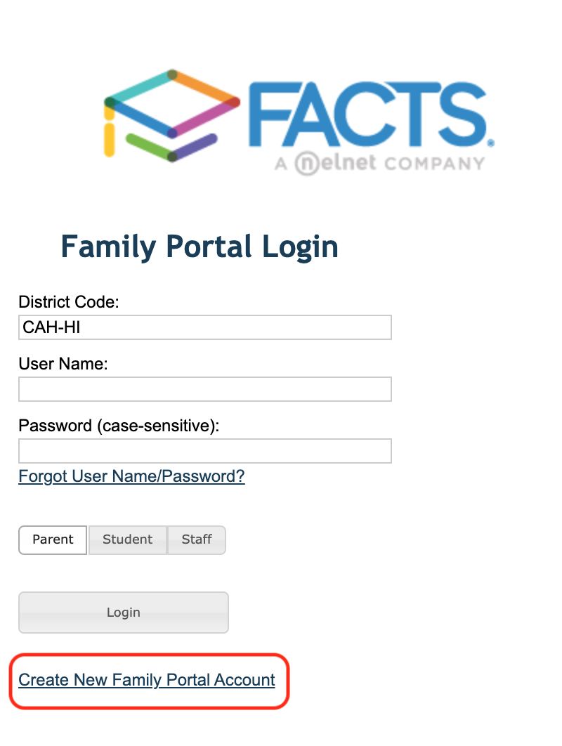 FACTS Family Portal Login Screen Christian Academy FACTS Family Portal Login Screen Christian Academy