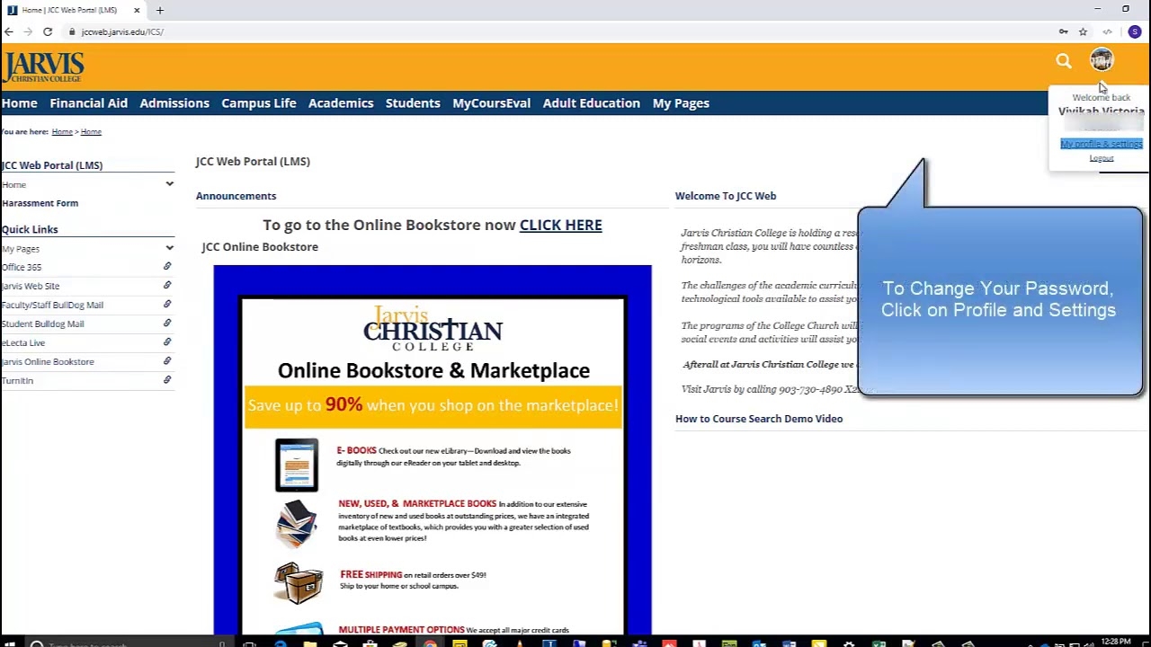 Free form Content Main View Getting Started On JICS JCU Web Portal LMS 