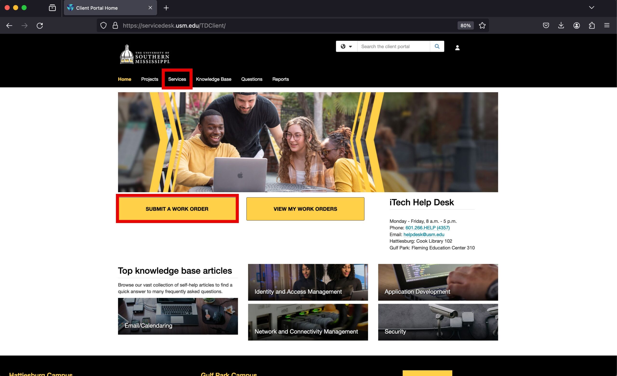 How To Use The Customer Web Portal For Work Orders ITech The University Of Southern Mississippi