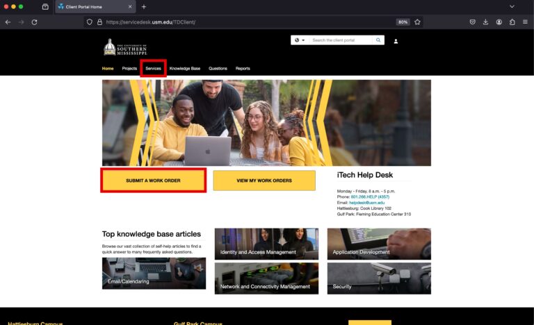 How To Use The Customer Web Portal For Work Orders ITech The University Of Southern Mississippi