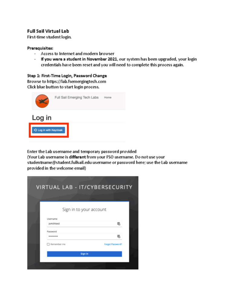 Il Virtual Lab Full Sail Virtual Lab First time Student Login Prerequisites Access To Studocu