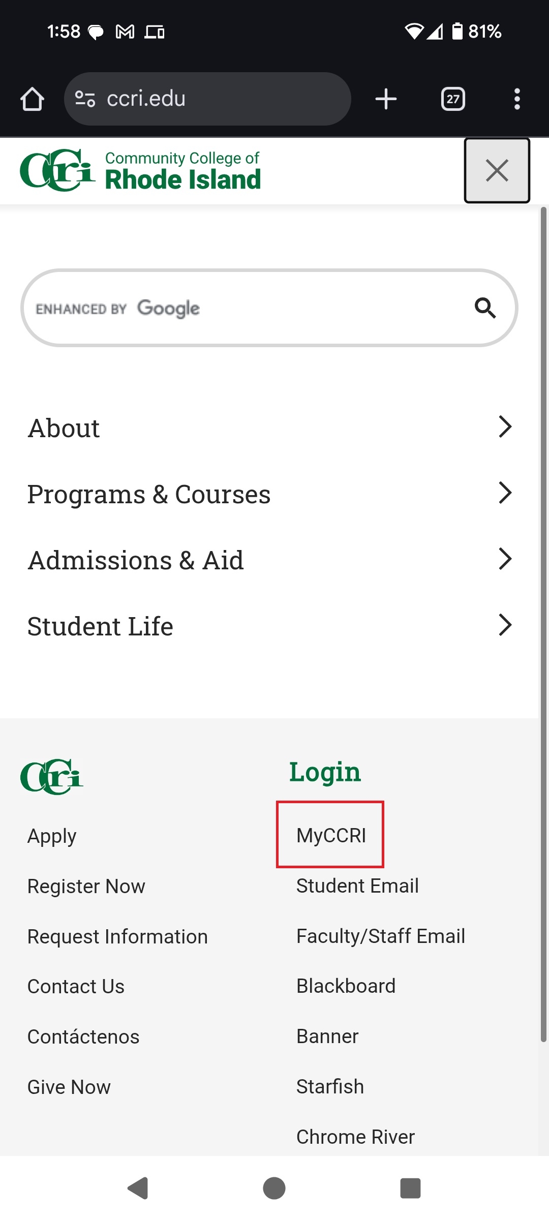 ccri email login