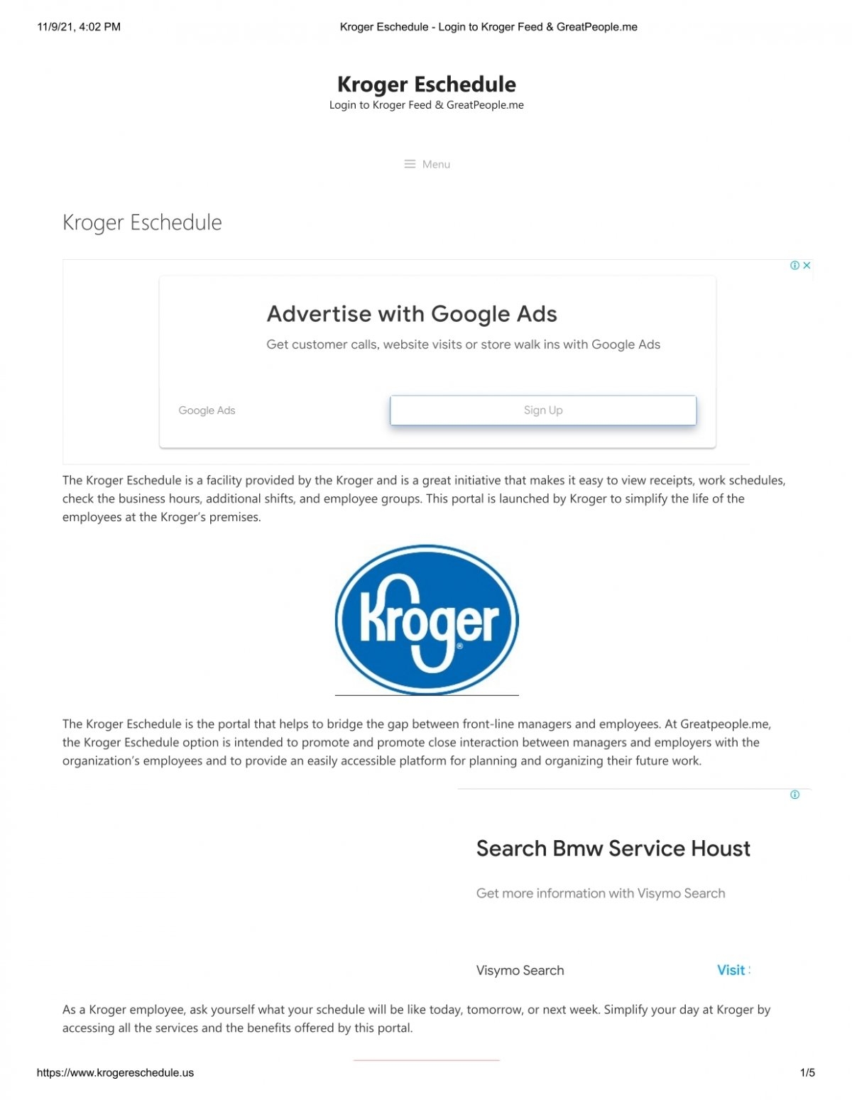 Kroger Eschedule Login To Kroger Feed amp GreatPeople me