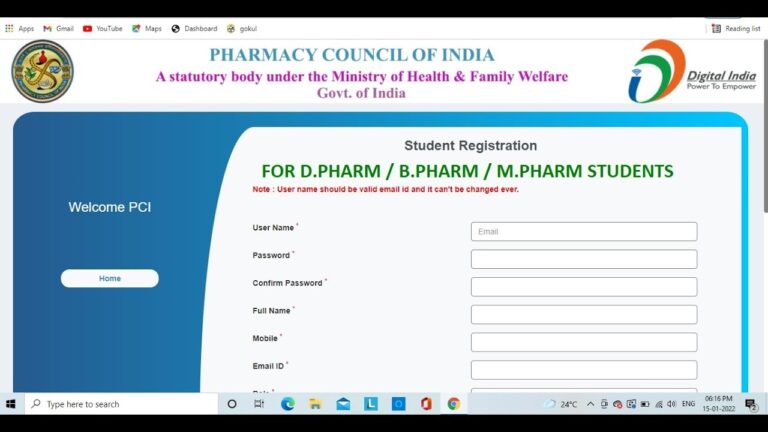 PCI Student Registration Process For D Pharm B Pharm M Pharm Students YouTube