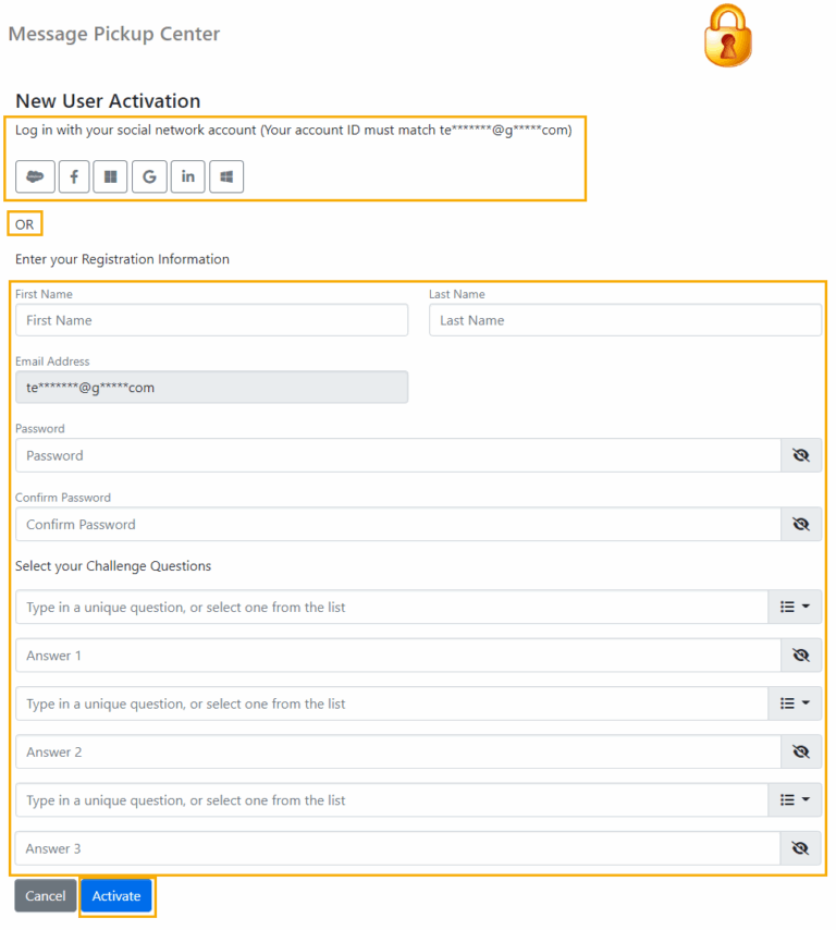 Registration And Login To The Message Pickup Center