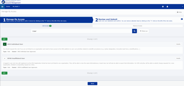 Request Access EMA Account Management