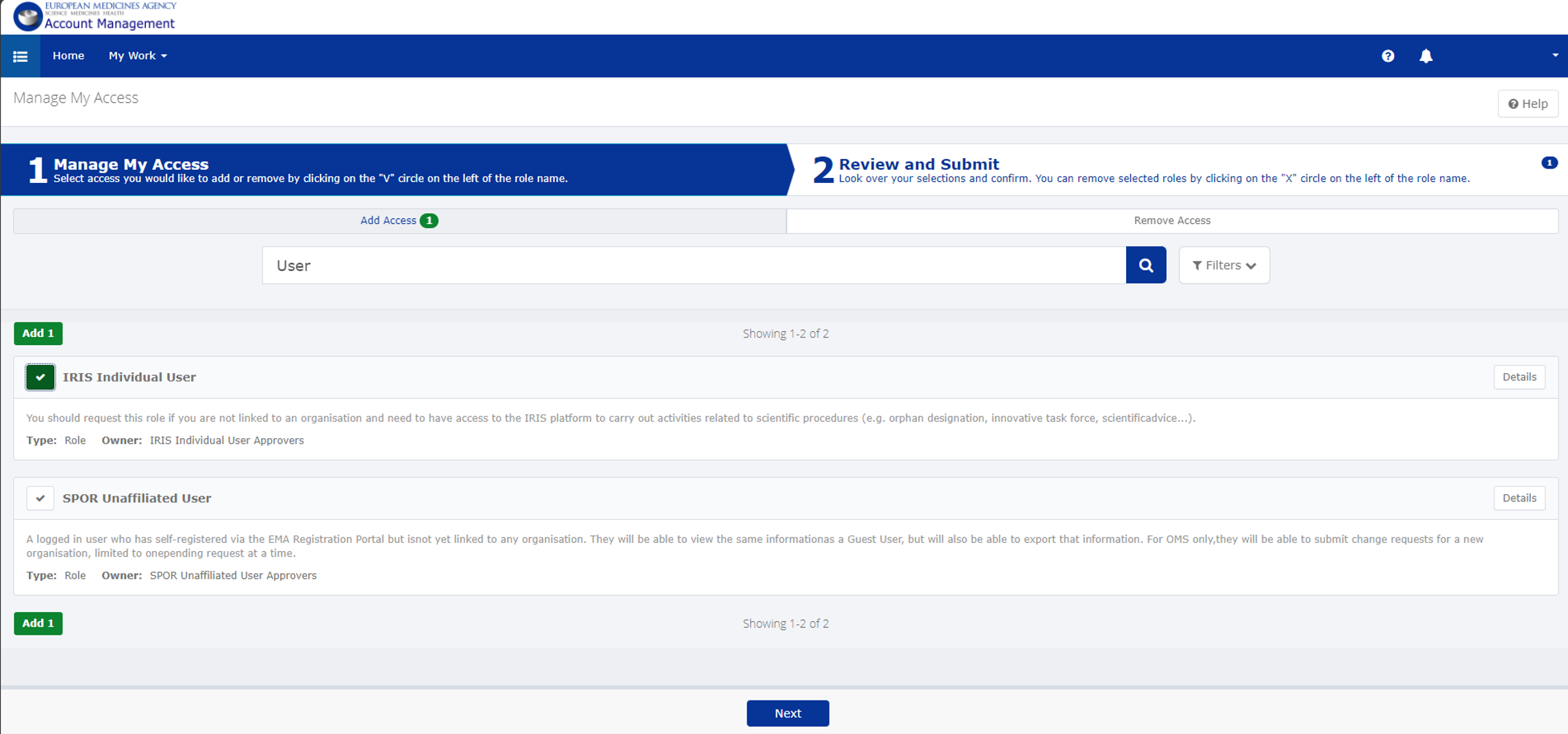 Request Access EMA Account Management
