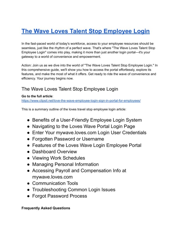 The Wave Loves Talent Stop Employee Login pdf DocDroid