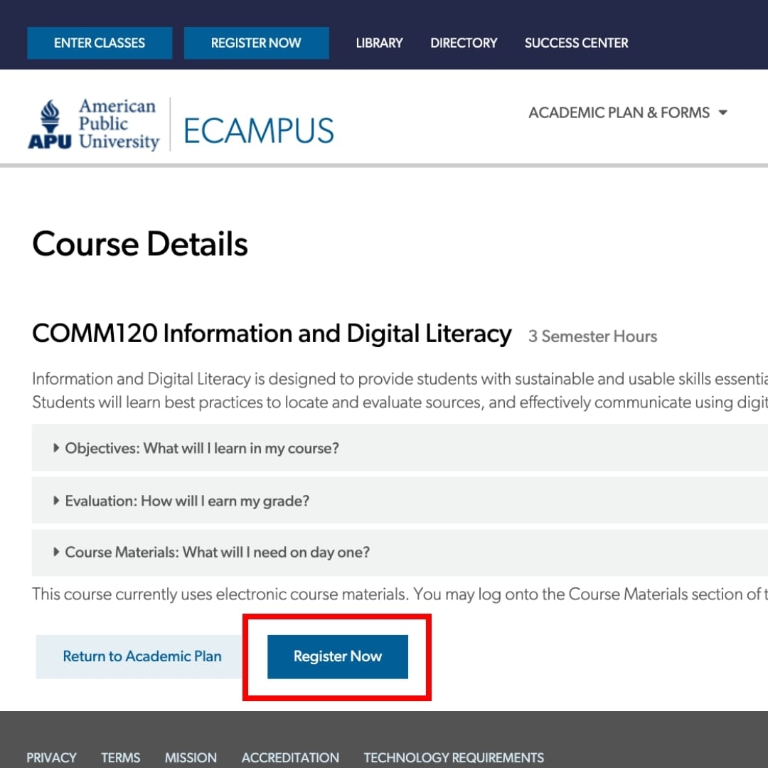 Undergraduate Registration Ecampus Tutorial American Public University