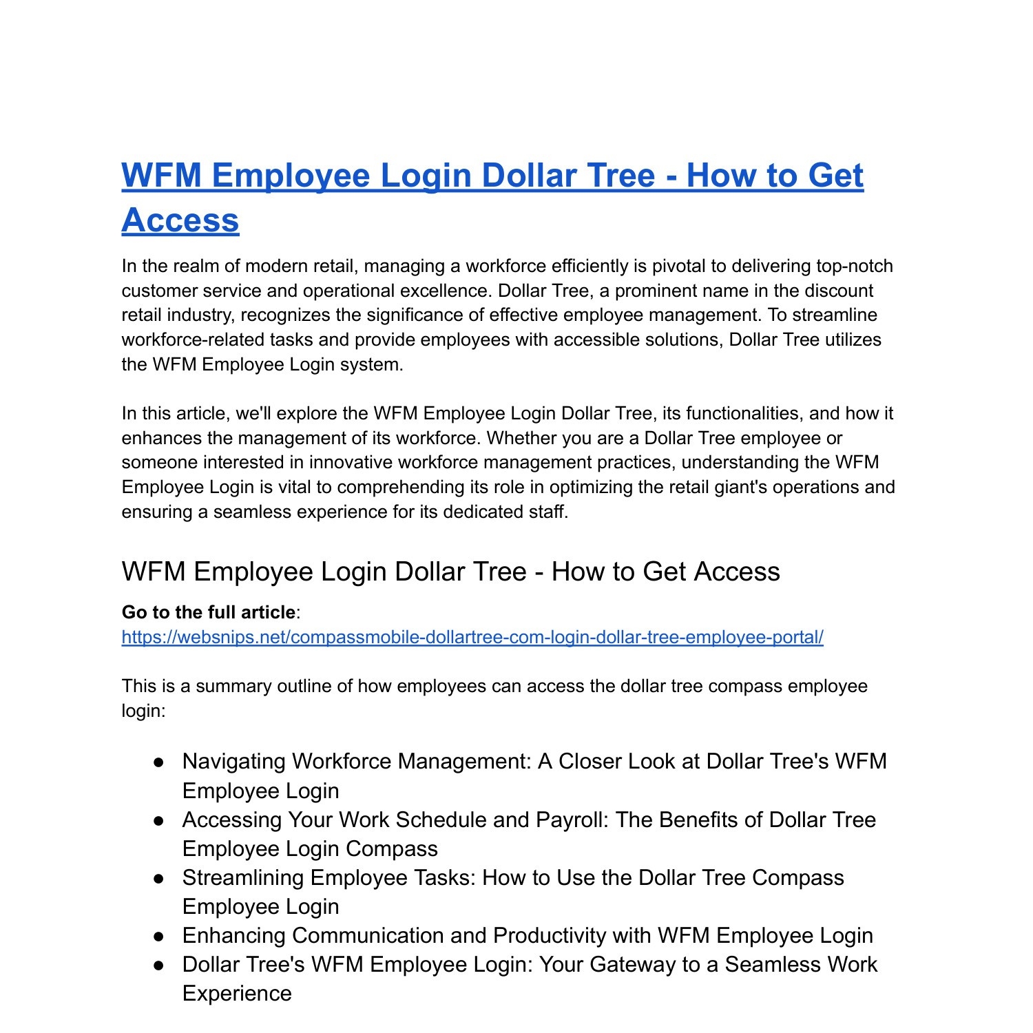 WFM Employee Login Dollar Tree How To Get Access pdf DocDroid