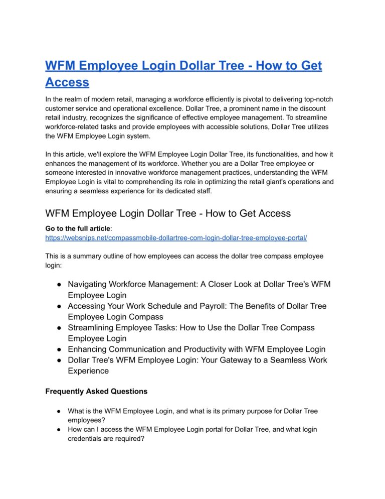 WFM Employee Login Dollar Tree How To Get Access pdf DocDroid