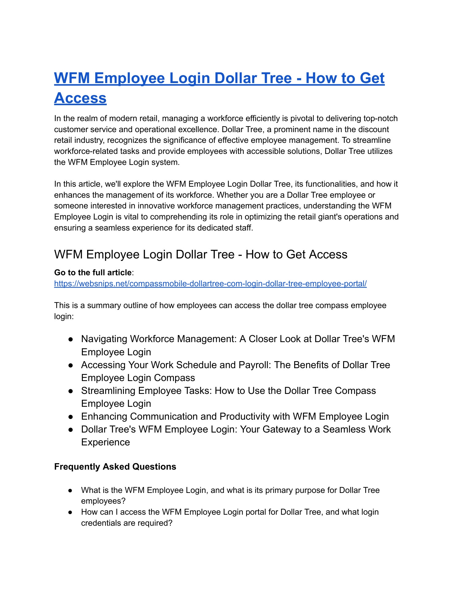 WFM Employee Login Dollar Tree How To Get Access pdf DocDroid