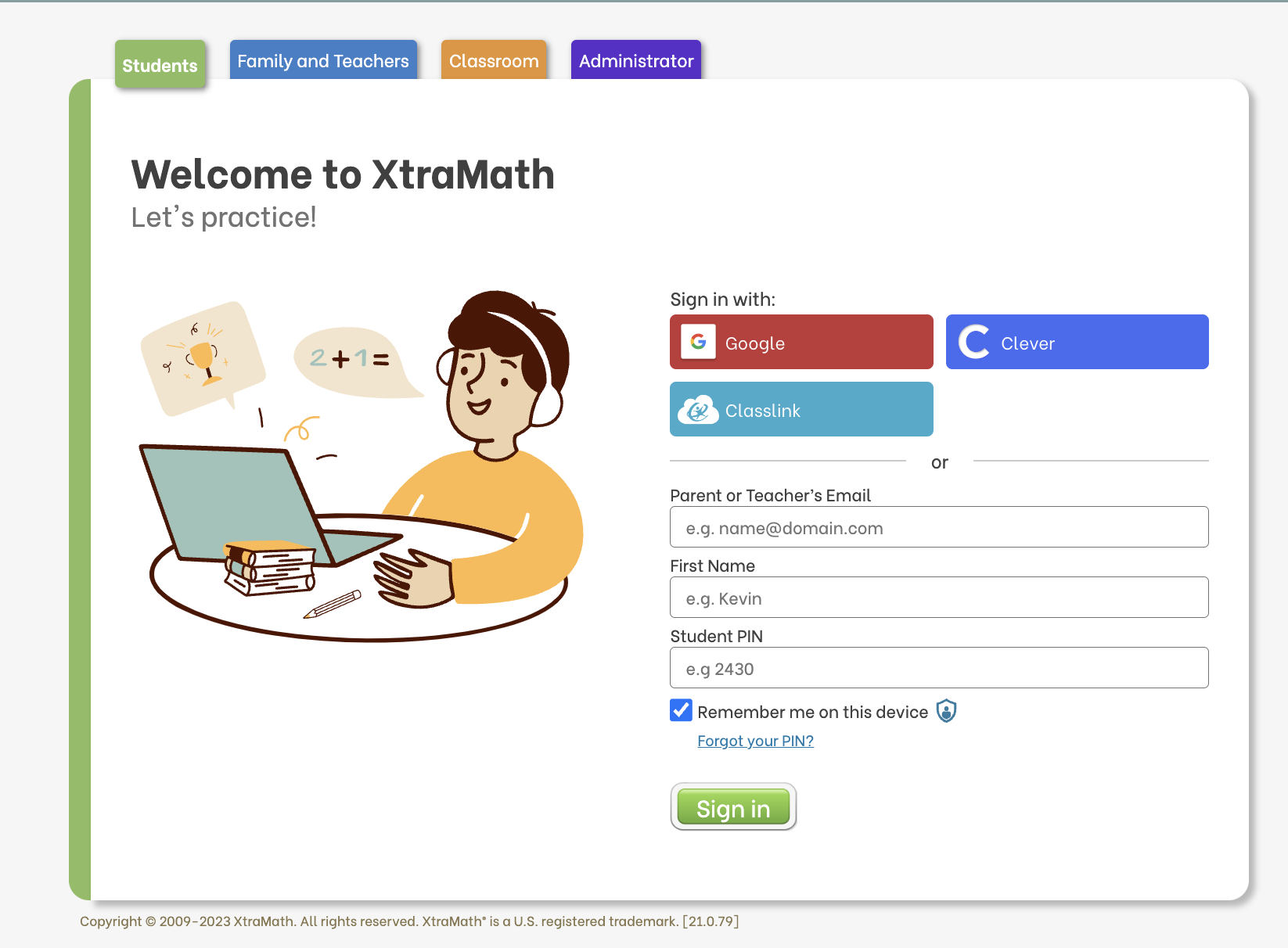 xtramath student login in